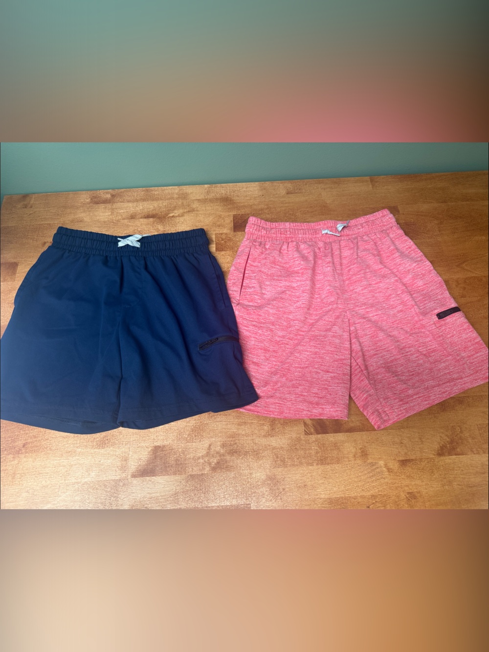 Athletic Works Boys (8) Shorts Bundle - Navy and Red Heather, tiny stain on red